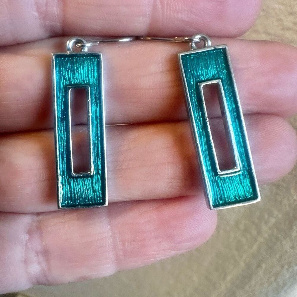Blue rectangle drop earrings